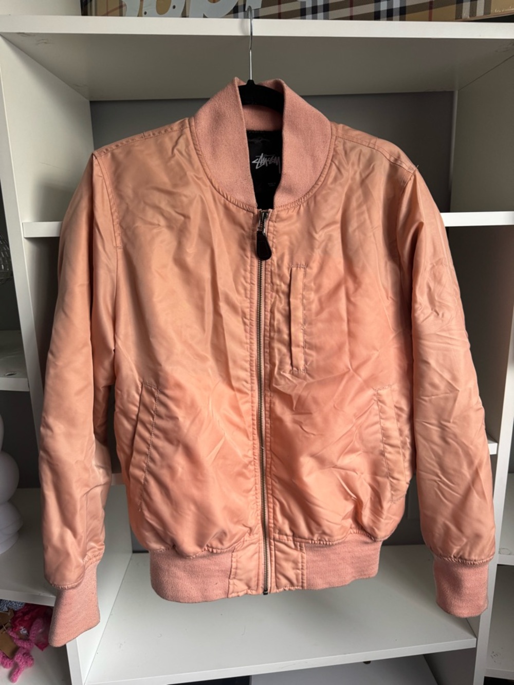 Stussy peach flight satin bomber jacket